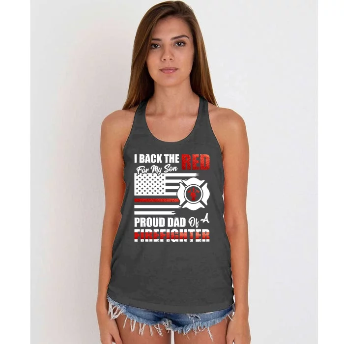 I Back The Red For My Son Proud Dad Of A Firefighter Fathers Cute Gift Women's Knotted Racerback Tank