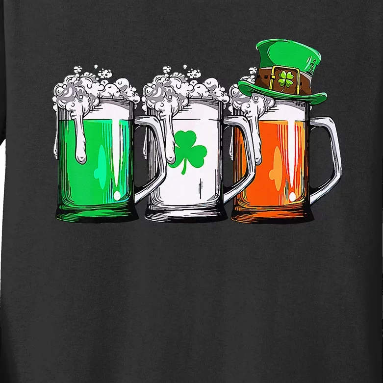 Irish Beer Tee Ireland Flag St Patricks Day Kids Long Sleeve Shirt