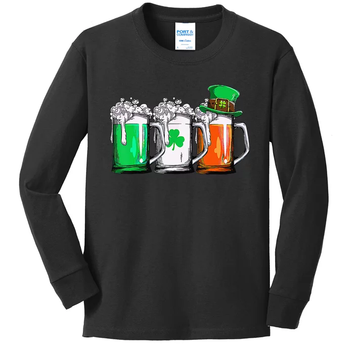 Irish Beer Tee Ireland Flag St Patricks Day Kids Long Sleeve Shirt