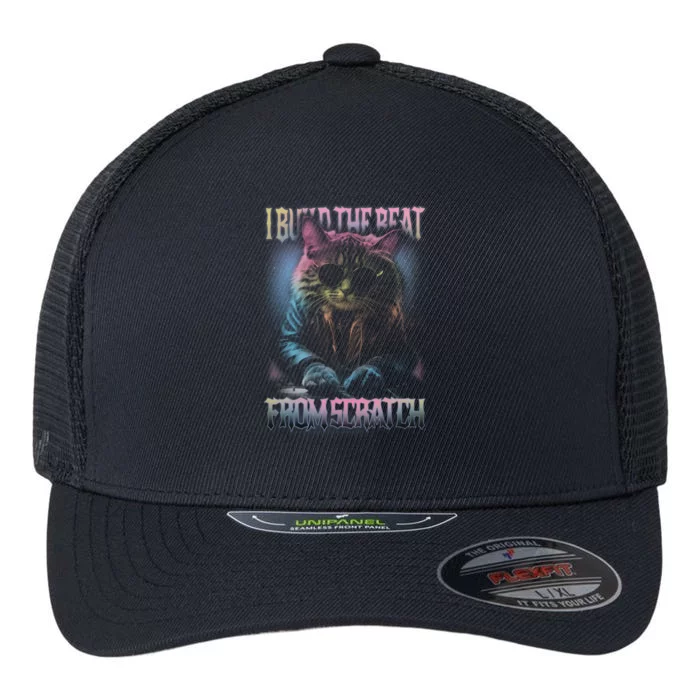 I Build The Beat From Scratch Funny Cosmic Dj Cat Flexfit Unipanel Trucker Cap