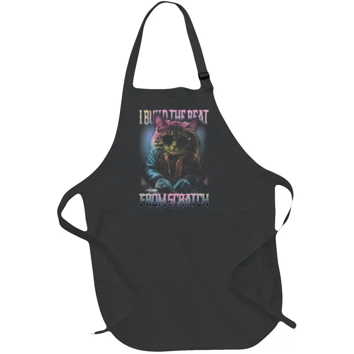 I Build The Beat From Scratch Funny Cosmic Dj Cat Full-Length Apron With Pocket