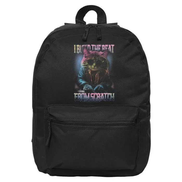 I Build The Beat From Scratch Funny Cosmic Dj Cat 16 in Basic Backpack