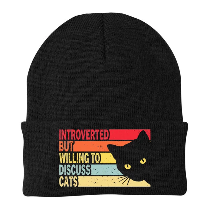 Introverted But Willing To Discuss Cats Vintage Cat Lover Knit Cap Winter Beanie