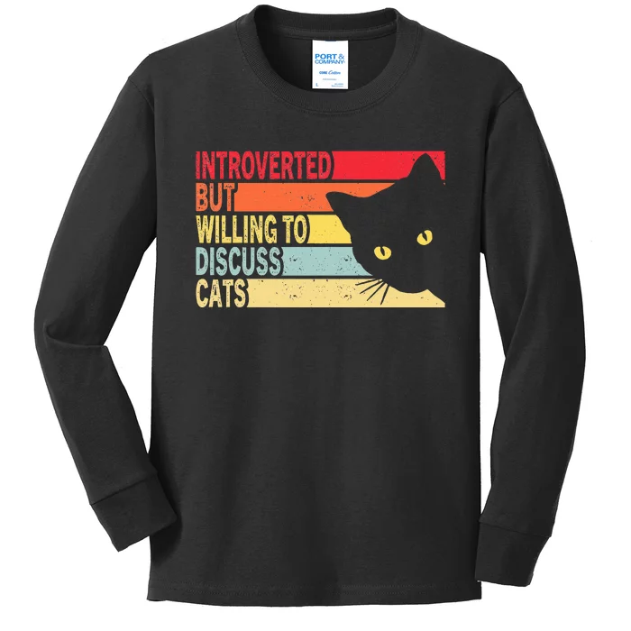 Introverted But Willing To Discuss Cats Vintage Cat Lover Kids Long Sleeve Shirt