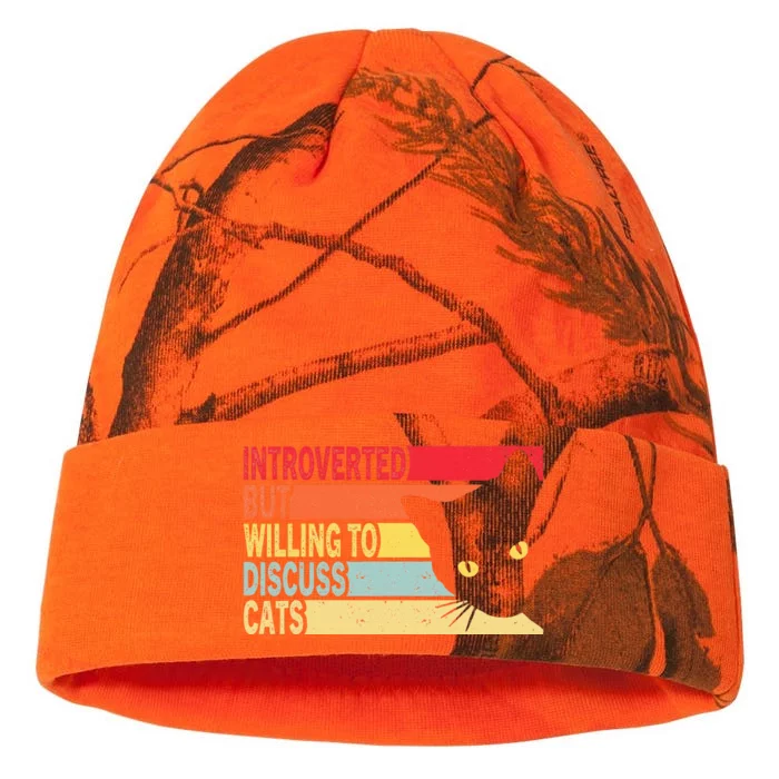 Introverted But Willing To Discuss Cats Vintage Cat Lover Kati - 12in Camo Beanie