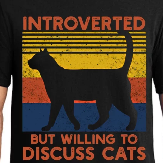 Introverted But Willing To Discuss Cats Funny Introverts Funny Gift Pajama Set