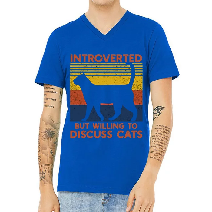 Introverted But Willing To Discuss Cats Funny Introverts Funny Gift V-Neck T-Shirt