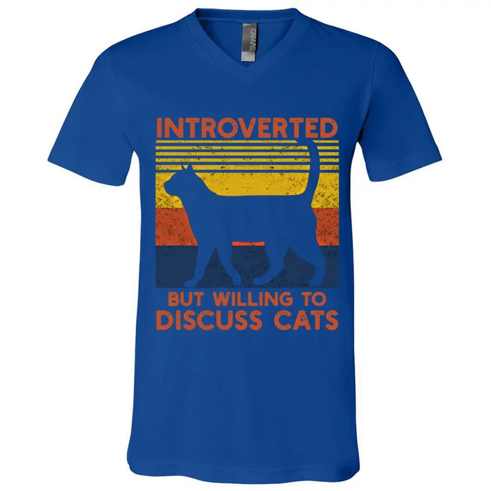 Introverted But Willing To Discuss Cats Funny Introverts Funny Gift V-Neck T-Shirt