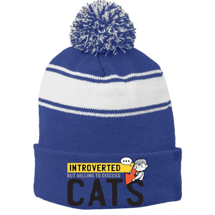 Introverted But Willing To Discuss Cats Funny Shy Anime Funny Gift Stripe Pom Pom Beanie