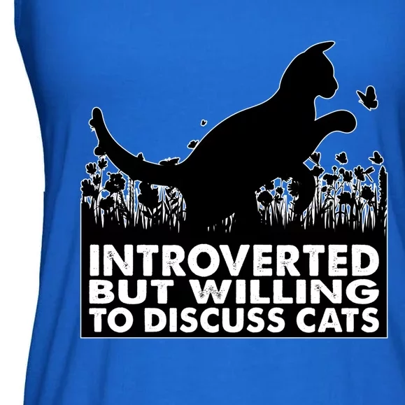 Introverted But Willing To Discuss Cats Introvert Cat Lover Gift Ladies Essential Flowy Tank