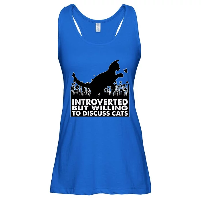 Introverted But Willing To Discuss Cats Introvert Cat Lover Gift Ladies Essential Flowy Tank