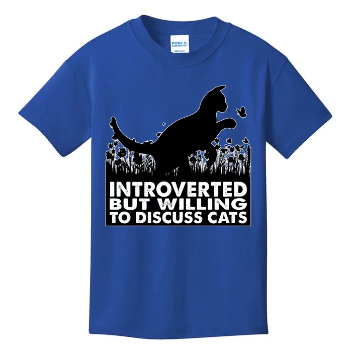 Introverted But Willing To Discuss Cats Introvert Cat Lover Gift Kids T-Shirt