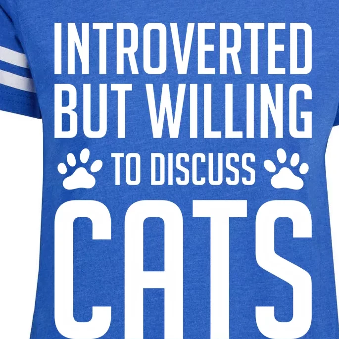 Introverted But Willing To Discuss Cats Introverts Cats Gift Enza Ladies Jersey Football T-Shirt