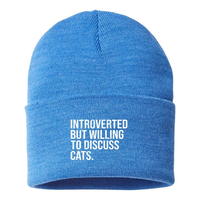 Introverted But Willing To Discuss Cats Introverts Gift Sustainable Knit Beanie