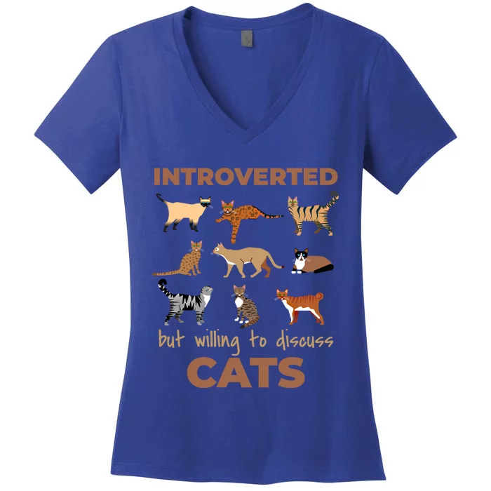 Introverted But Willing To Discuss Cats Lover Introvert Gift Women's V-Neck T-Shirt