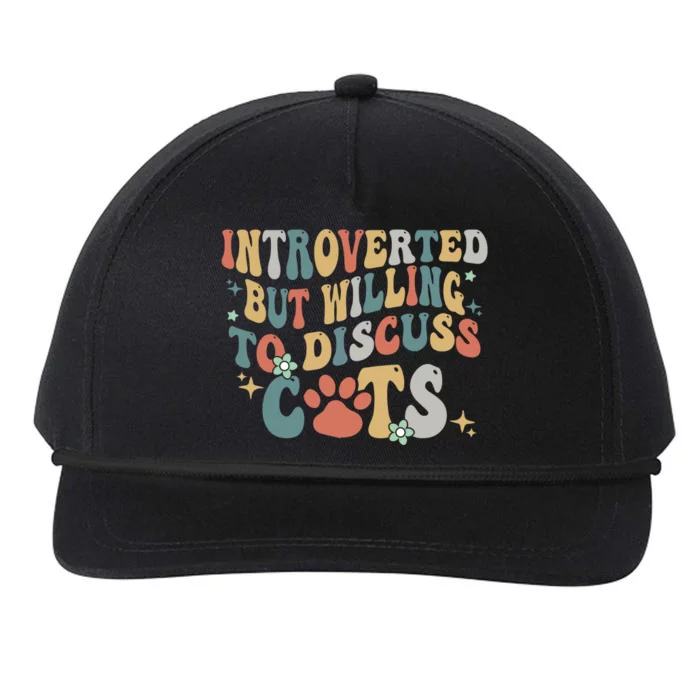 Introverted But Willing To Discuss Cats Retro Groovy Cats Cool Gift Snapback Five-Panel Rope Hat