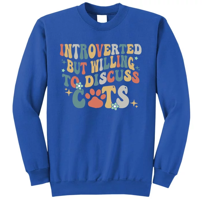 Introverted But Willing To Discuss Cats Retro Groovy Cats Cool Gift Sweatshirt