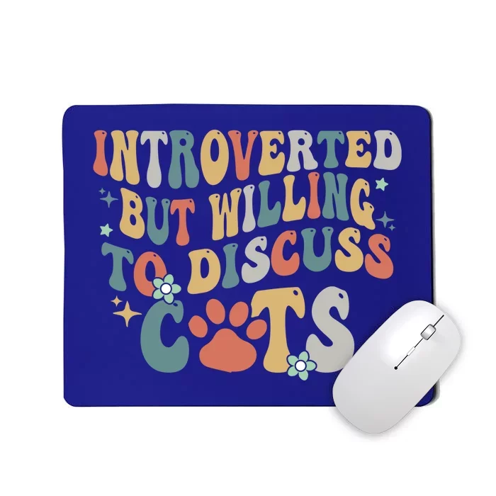 Introverted But Willing To Discuss Cats Retro Groovy Cats Cool Gift Mousepad