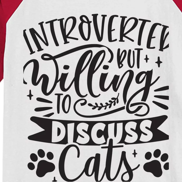 Introverted But Willing To Discuss Cats, Cat Mom Lover Owner Premium Kids Colorblock Raglan Jersey