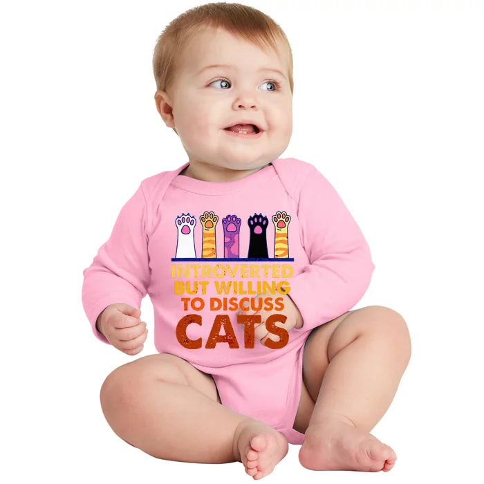 Introverted But Willing To Discuss Cats Funny Cat Lover Baby Long Sleeve Bodysuit