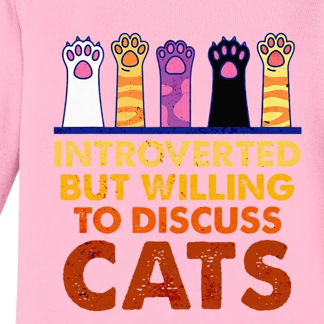 Introverted But Willing To Discuss Cats Funny Cat Lover Baby Long Sleeve Bodysuit