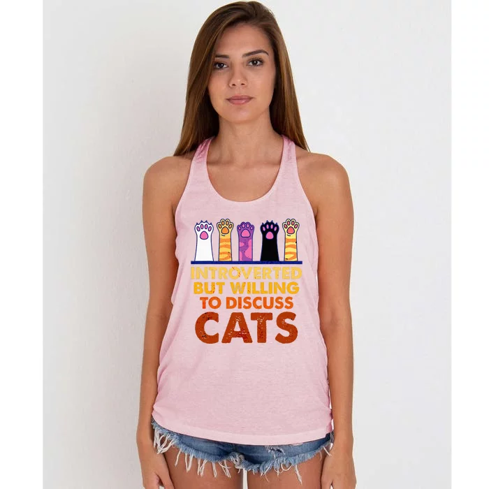 Introverted But Willing To Discuss Cats Funny Cat Lover Women's Knotted Racerback Tank