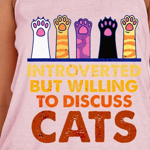 Introverted But Willing To Discuss Cats Funny Cat Lover Women's Knotted Racerback Tank