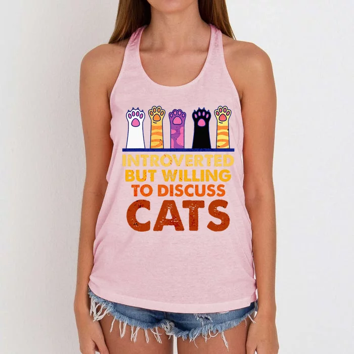 Introverted But Willing To Discuss Cats Funny Cat Lover Women's Knotted Racerback Tank