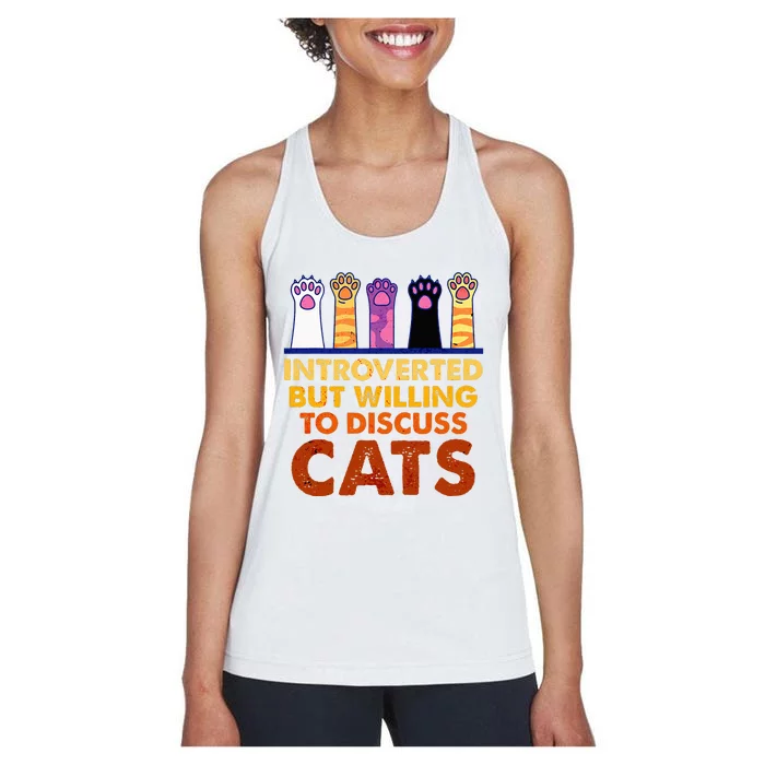 Introverted But Willing To Discuss Cats Funny Cat Lover Women's Racerback Tank