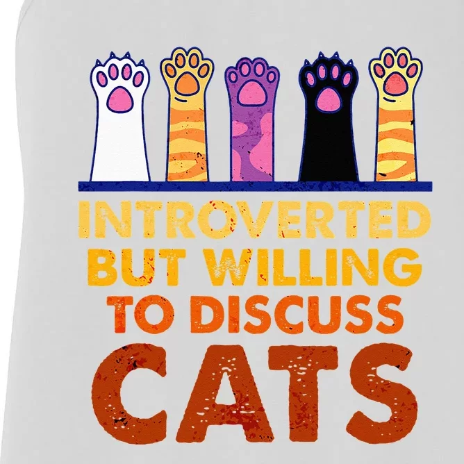 Introverted But Willing To Discuss Cats Funny Cat Lover Women's Racerback Tank