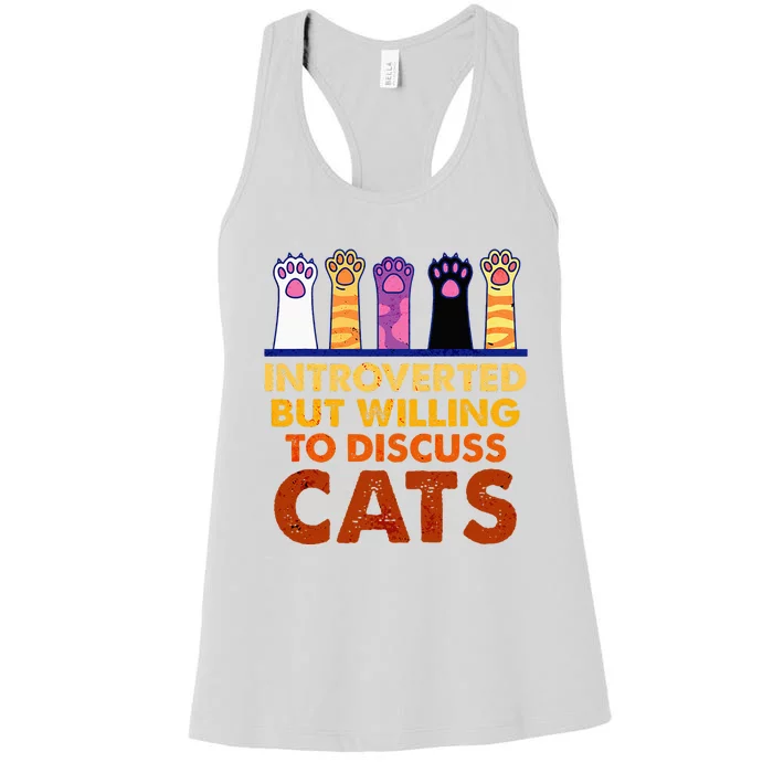 Introverted But Willing To Discuss Cats Funny Cat Lover Women's Racerback Tank