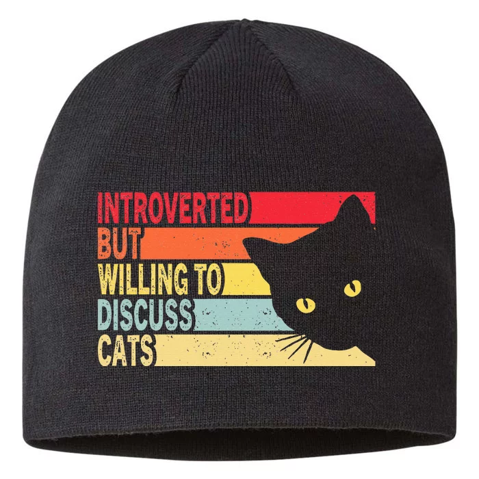 Introverted But Willing To Discuss Cats Vintage Cat Lover 8 1/2in Sustainable Knit Beanie