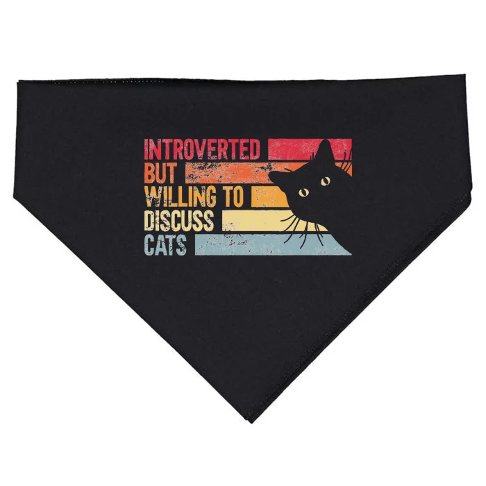 Introverted But Willing To Discuss Cats. Funny Cats Lover USA-Made Doggie Bandana