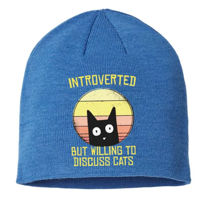 Introverted But Willing To Discuss Cats Funny Introverts 8 1/2in Sustainable Knit Beanie