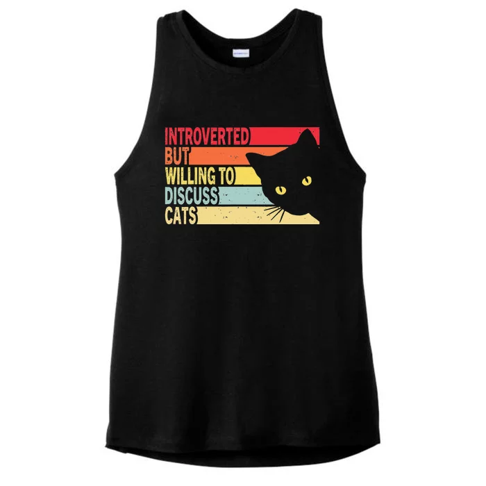 Introverted But Willing To Discuss Cats Vintage Cat Lover Ladies Tri-Blend Wicking Tank