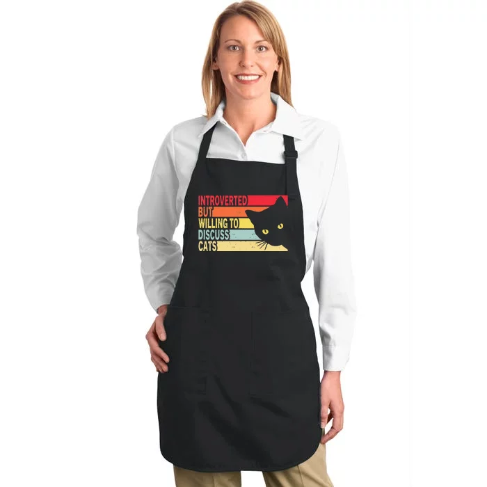 Introverted But Willing To Discuss Cats Vintage Cat Lover Full-Length Apron With Pocket