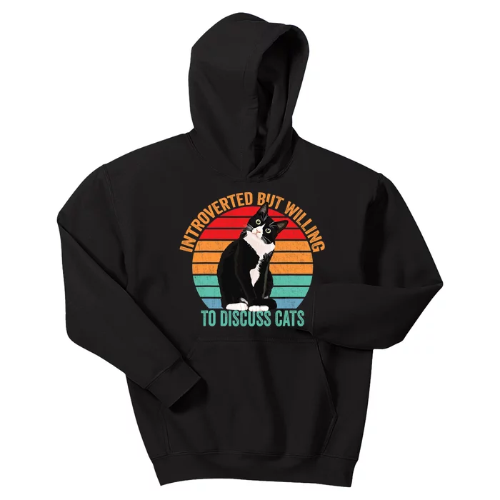 Introverted But Willing To Discuss Cats Introverted Cat Kids Hoodie