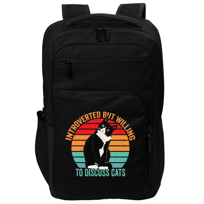 Introverted But Willing To Discuss Cats Lovers Black Cat Impact Tech Backpack