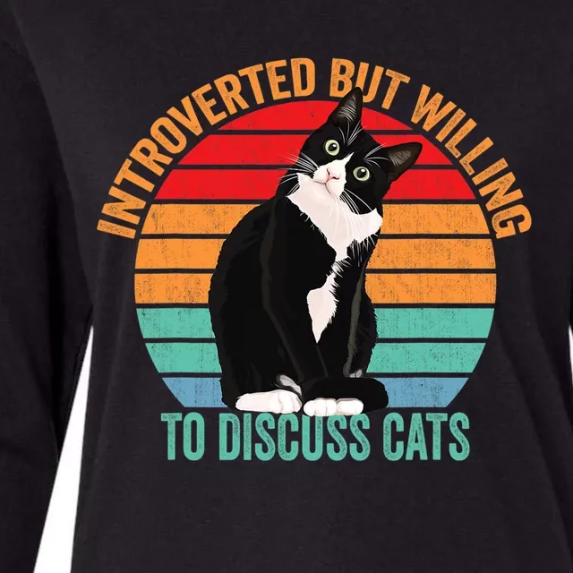 Introverted But Willing To Discuss Cats Introverted Cat Womens Cotton Relaxed Long Sleeve T-Shirt