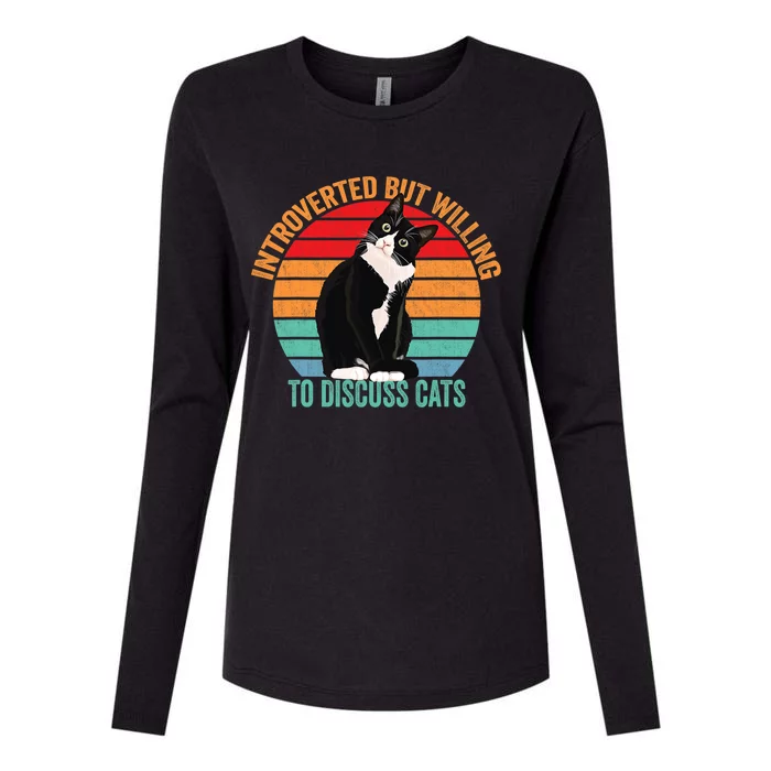 Introverted But Willing To Discuss Cats Introverted Cat Womens Cotton Relaxed Long Sleeve T-Shirt