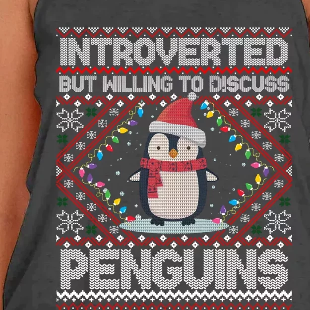 Introverted But Willing To Discuss Penguins Ugly Christmas Cute Gift Women's Knotted Racerback Tank