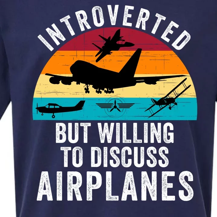 Introverted But Willing To Discuss Airplanes Funny Aviation Funny Pilot Sueded Cloud Jersey T-Shirt