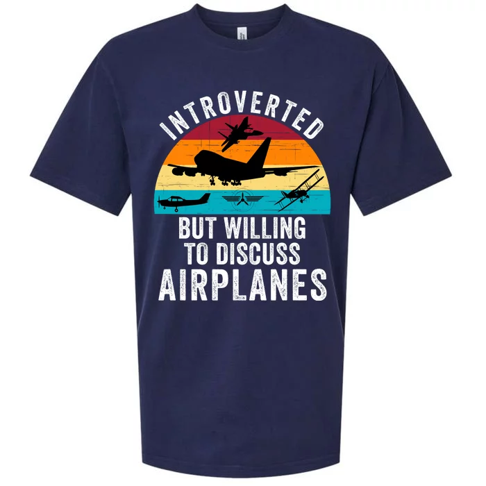 Introverted But Willing To Discuss Airplanes Funny Aviation Funny Pilot Sueded Cloud Jersey T-Shirt