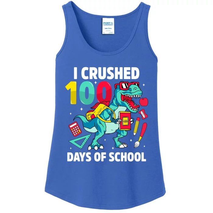 I Crushed 100 Days Of School Cool Dinosaur T Rex Funny Meaningful Gift Ladies Essential Tank