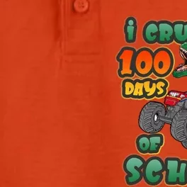 I Crushed 100 Days Of School Dinosaur Driving Monster Truck Funny Gift Dry Zone Grid Performance Polo