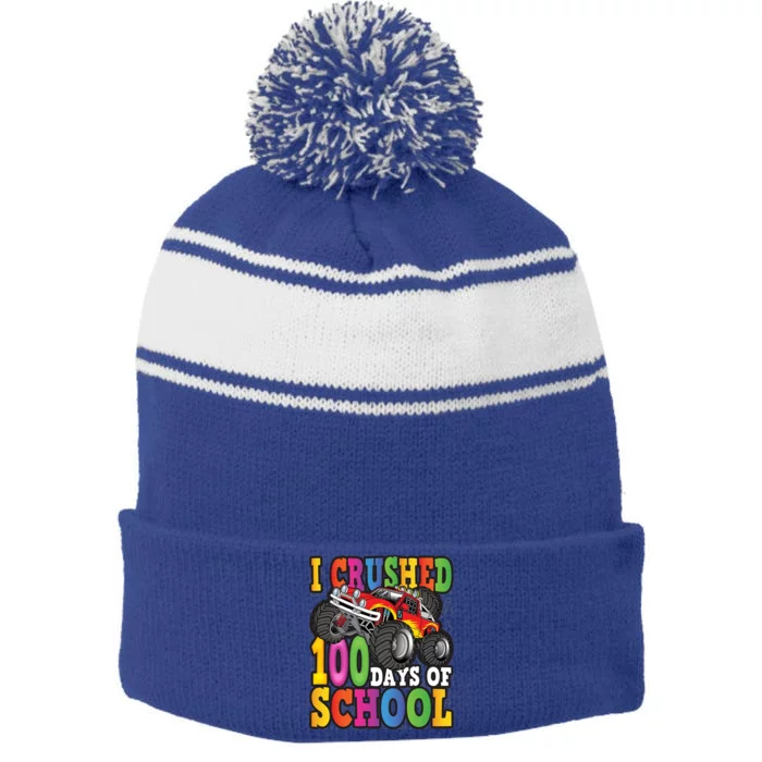 I Crushed 100 Days Of School Truck Back To School Funny Gift Stripe Pom Pom Beanie