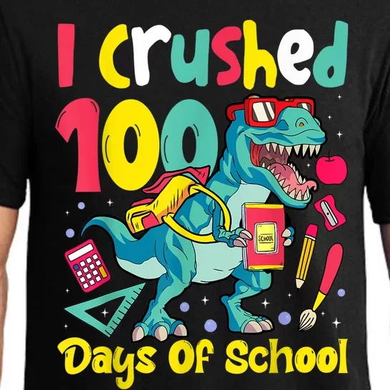 I Crushed 100 Days Of School , Dinosaur Kids Boys Funny Design Pajama Set