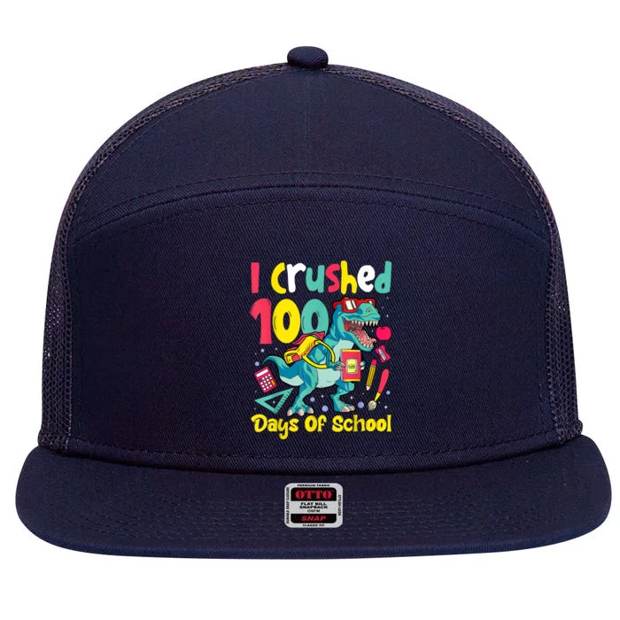 I Crushed 100 Days Of School , Dinosaur Kids Boys Funny Design 7 Panel Mesh Trucker Snapback Hat