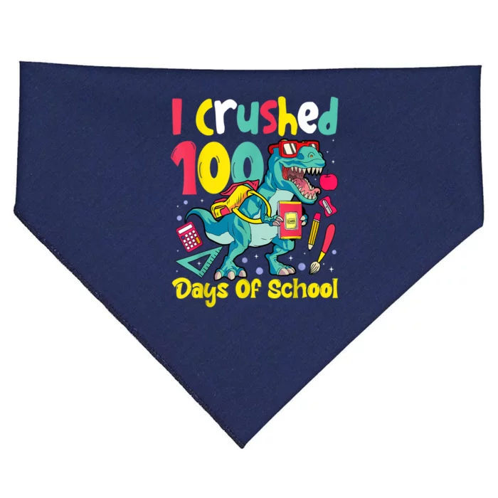 I Crushed 100 Days Of School , Dinosaur Kids Boys Funny Design USA-Made Doggie Bandana