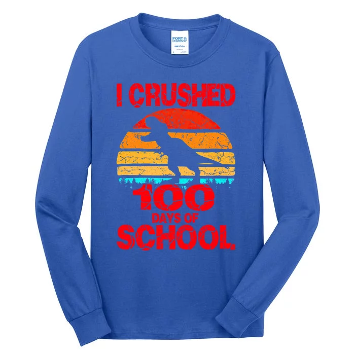 I Crushed 100 Days Of School Dinosaur Gift Gift Tall Long Sleeve T-Shirt